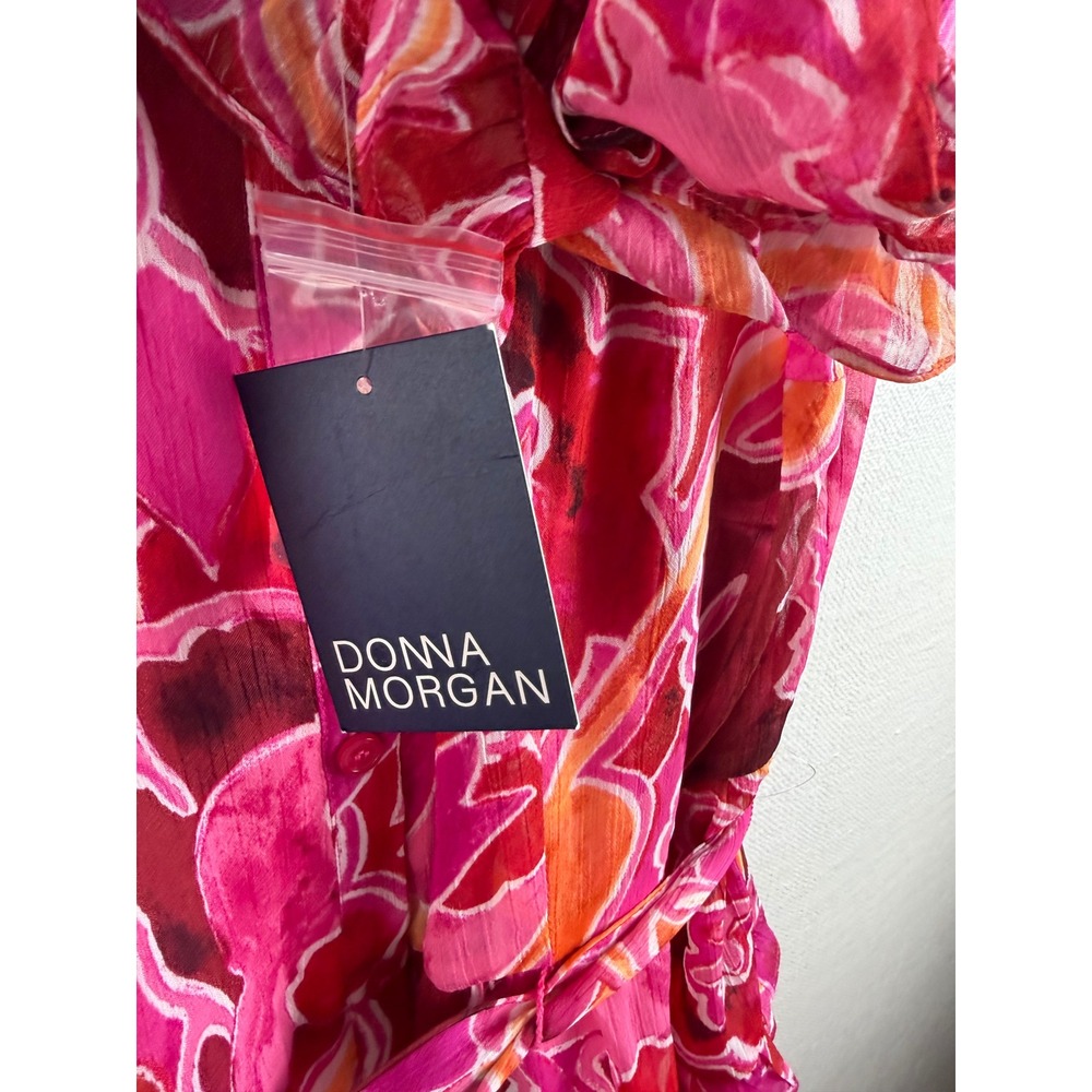 Donna Morgan Pink Retro Swirl Tiered Belted Ruffle Mini Dress - Picture 7 of 10
